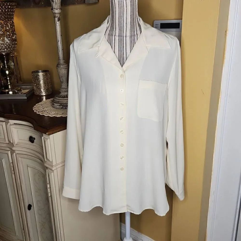 Vintage Evan Picone cream button down long sleeve blouse women's size 10
